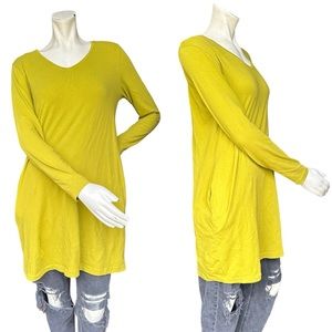 Gudrun Sjoden Pea Green Long Sleeve Organic Cotton Blend Tunic Size Medium